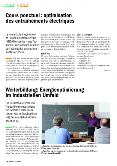 «Weiterbildung: Energieoptimierung im industriellen Umfeld» (electrorevue 03/17)