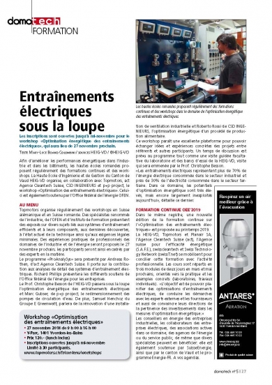 «Entraînements électriques sous la loupe» (domotech 05/18)