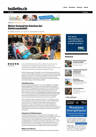 «Motor Summit im Zeichen der Elektromobilität» (Bulletin electrosuisse SEV/VSE 03/17)