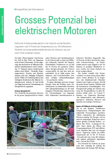 «Grosses Potenzial bei elektrischen Motoren» (Elektrotechnik 3/19)