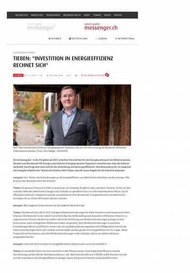«Tieben: "Investition in Energieeffizienz rechnet sich"» (energate-messenger.ch 11/19)